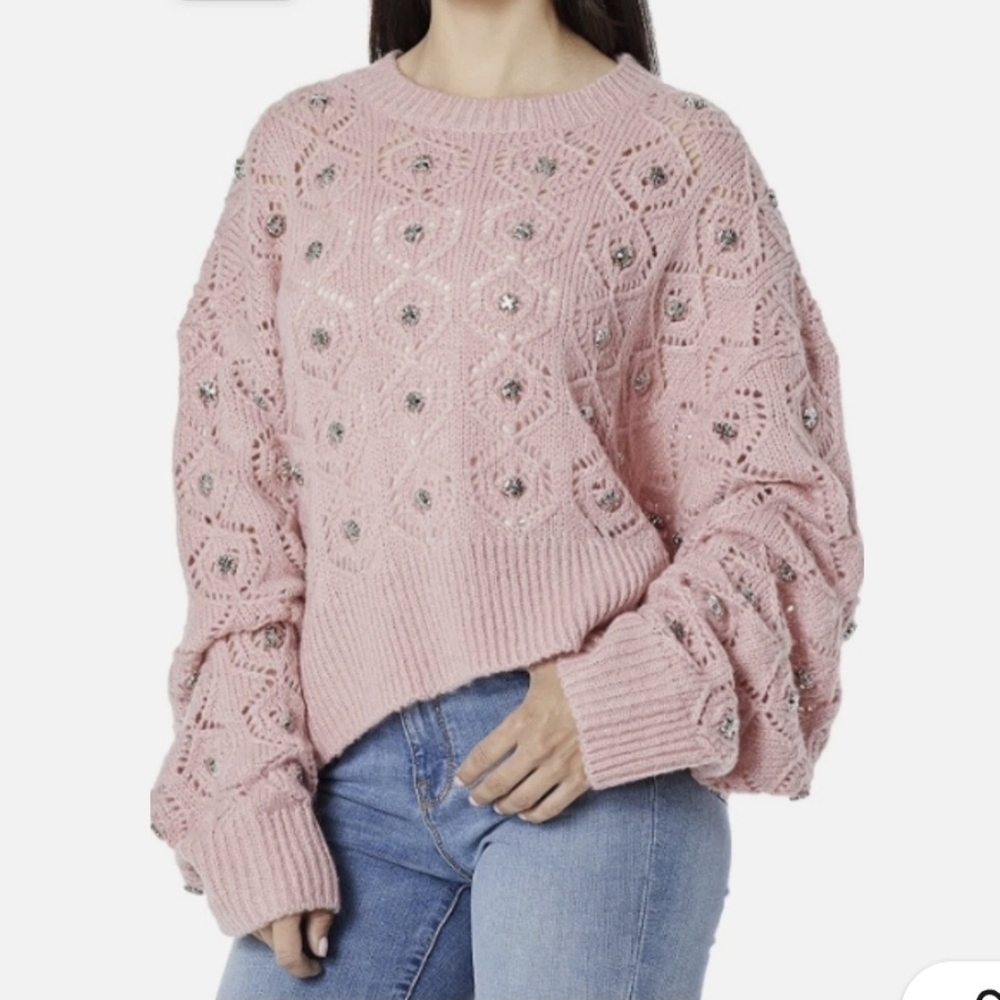 The Kooples round neck stud pink women sweater